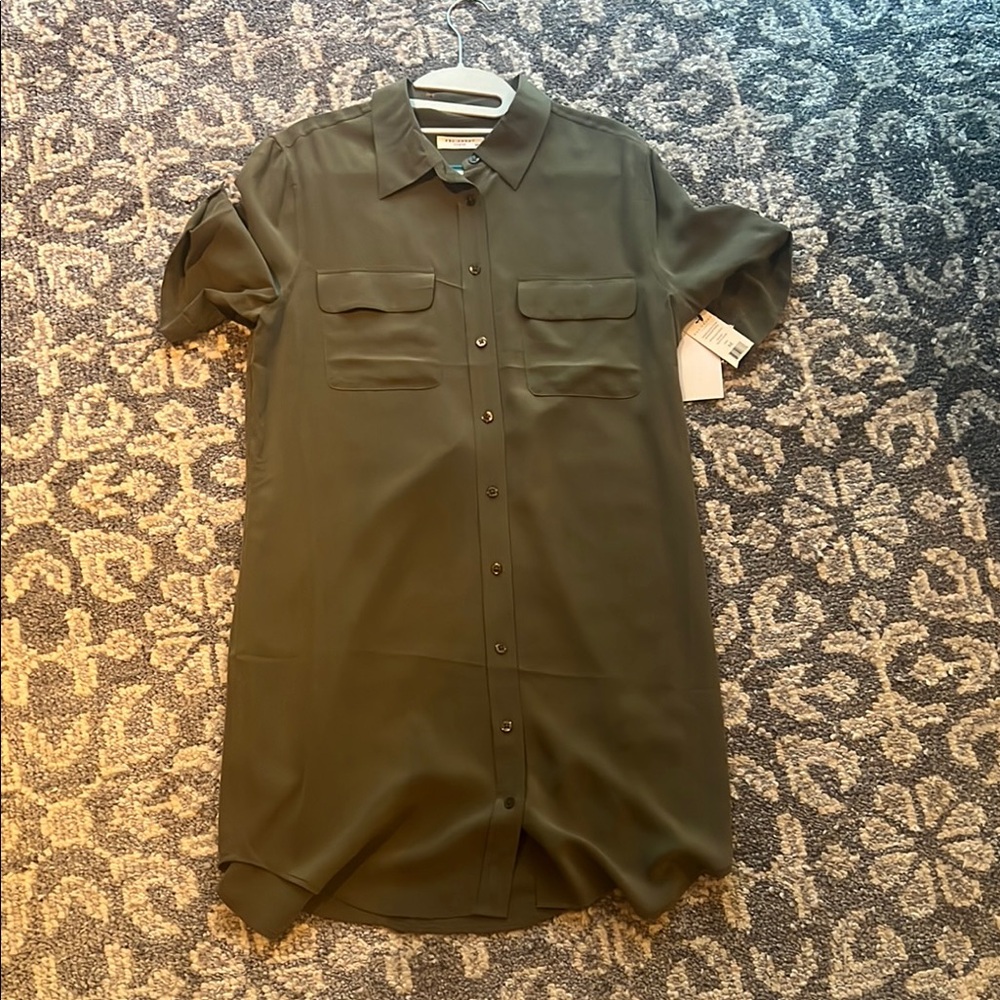 Equipment Khaki Button-Up Shirt dress